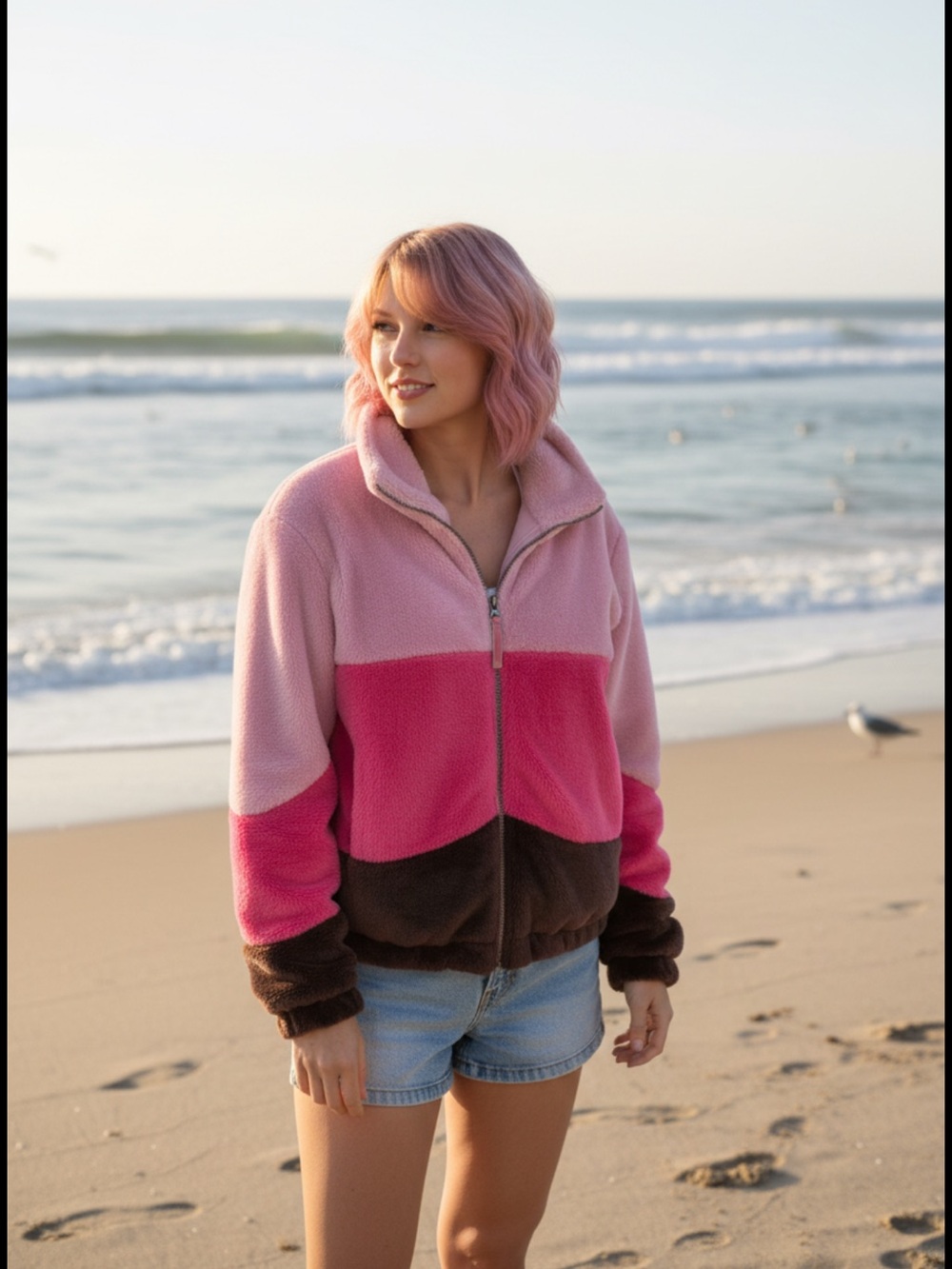 UGG Pink and Brown Colorblock Teddy Jacket - Women